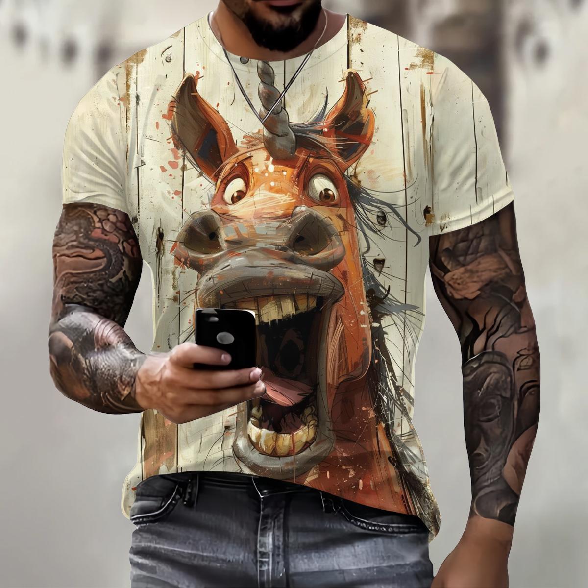 ETST 05 Nieuwe T-shirt Grappige 3D Ezel Print Heren Straat Trend Hip Hop Kleding Casual O-hals Korte Mouw T-shirt Mode Losse Zomer Tops 6XL