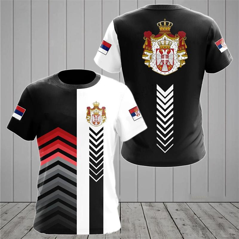ETST WENDY 005 SERVIË Nationaal embleem Vlag 3D-print Grafische T-shirts voor herenkleding Nieuwe mode O-hals korte mouwen tops Homme Streetwear 4XL L