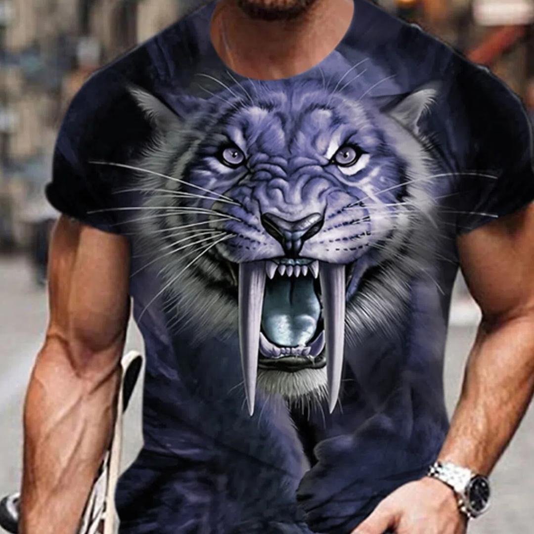ETST 011 Dierlijk patroon heren T-shirt 3D sabeltandtijger korte mouw mode gepersonaliseerd T-shirt retro losse oversized kleding 2024 XS