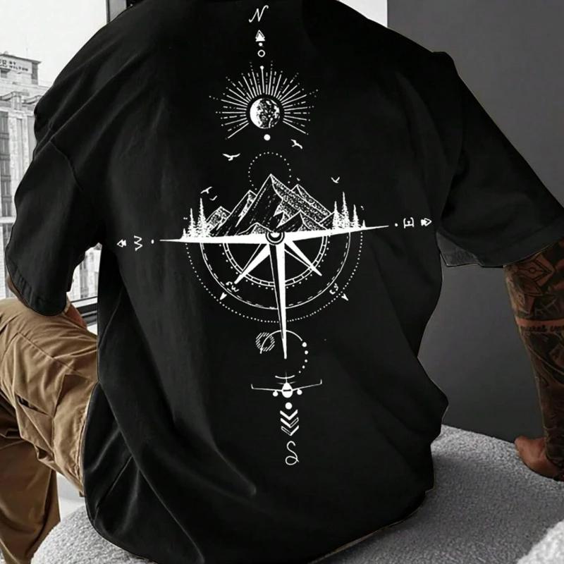 ETST 011 2024 Nieuwe Zomer Mannen T-shirt 3d Kompas Gedrukt Korte Mouw Tees Eenvoudige Mode Mannelijke Kleding Losse Oversized T-shirt Voor mannen M