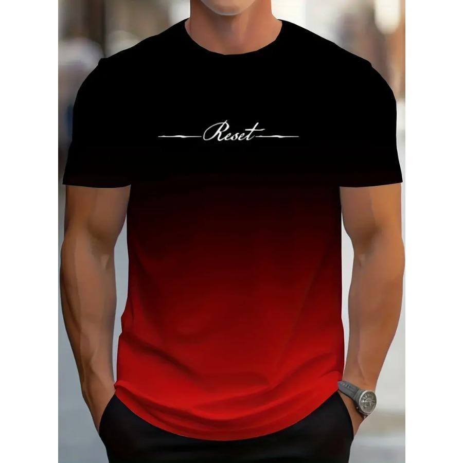 No. 11 Fashion Gradient Crew Neck Korte Mouw Alfabet Print T-shirt Casual Weekendkleding voor Mannen en Tieners Vakantie Resorts Lente/Zomer/Herfst 6XL geel