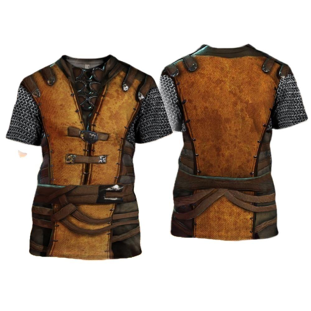 ETST 05 Tempelierspantser Europese middeleeuwse ridder 3D-rollenspel bedrukt heren straat hiphop persoonlijkheid vintage ronde hals korte mouw t-shirt L