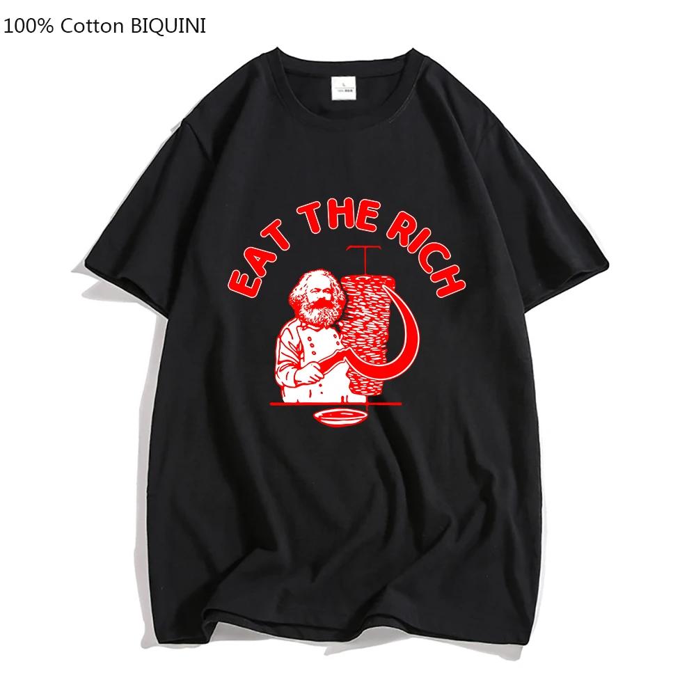 Planet clothing wholesale Doner Kebab T-shirt Eat The Rich Letter Print T-shirts Basic Unisex Zomer Tee Tops O-hals Casual Korte Mouw Shirt 100% Katoen S wit