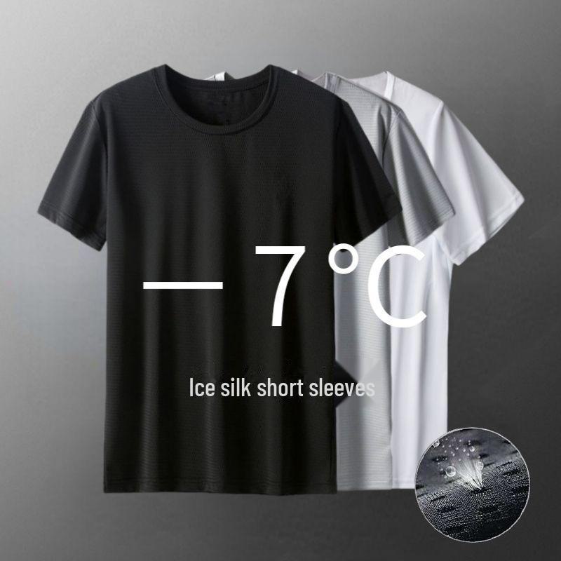 Super Select Heren 2024 Summer Ice Silk Mesh Half-Sleeve T-shirt - Trendy Casual Top met Korte Mouwen M zwart