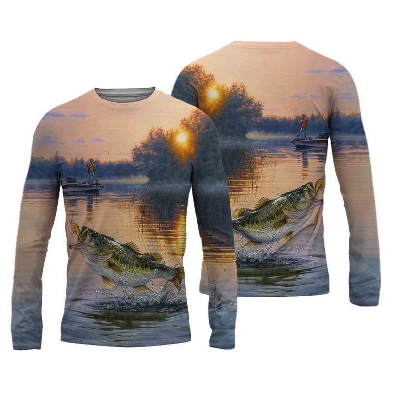 ETST 012 Zomer Heren Visshirts 3D Pinting Viskleding Ademend T-shirt Lange Mouw Buitensporten Ronde Hals Visshirt 6XL 4XL
