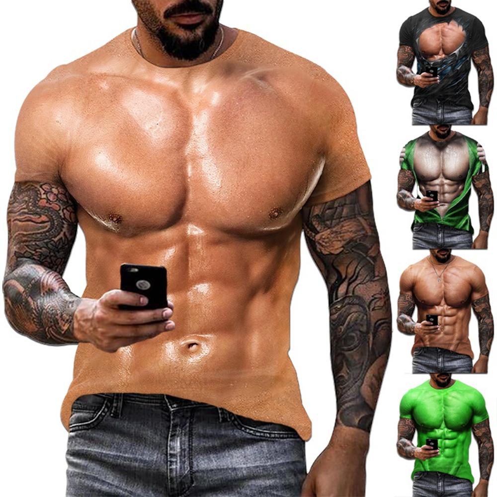 ETST 03 Zomer herenmode trend gepersonaliseerde creativiteit 3D printen nep spier print T-shirt straat casual plezier korte mouwen XL