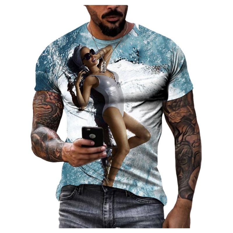 ETST 013 Zomer Hip Hop Beauty Zwemmen Hot Sell Geschilderd Heren T-shirt Creatieve Persoonlijkheid Hd 3d Printen Mode O Kraag Korte Mouwen 8XL