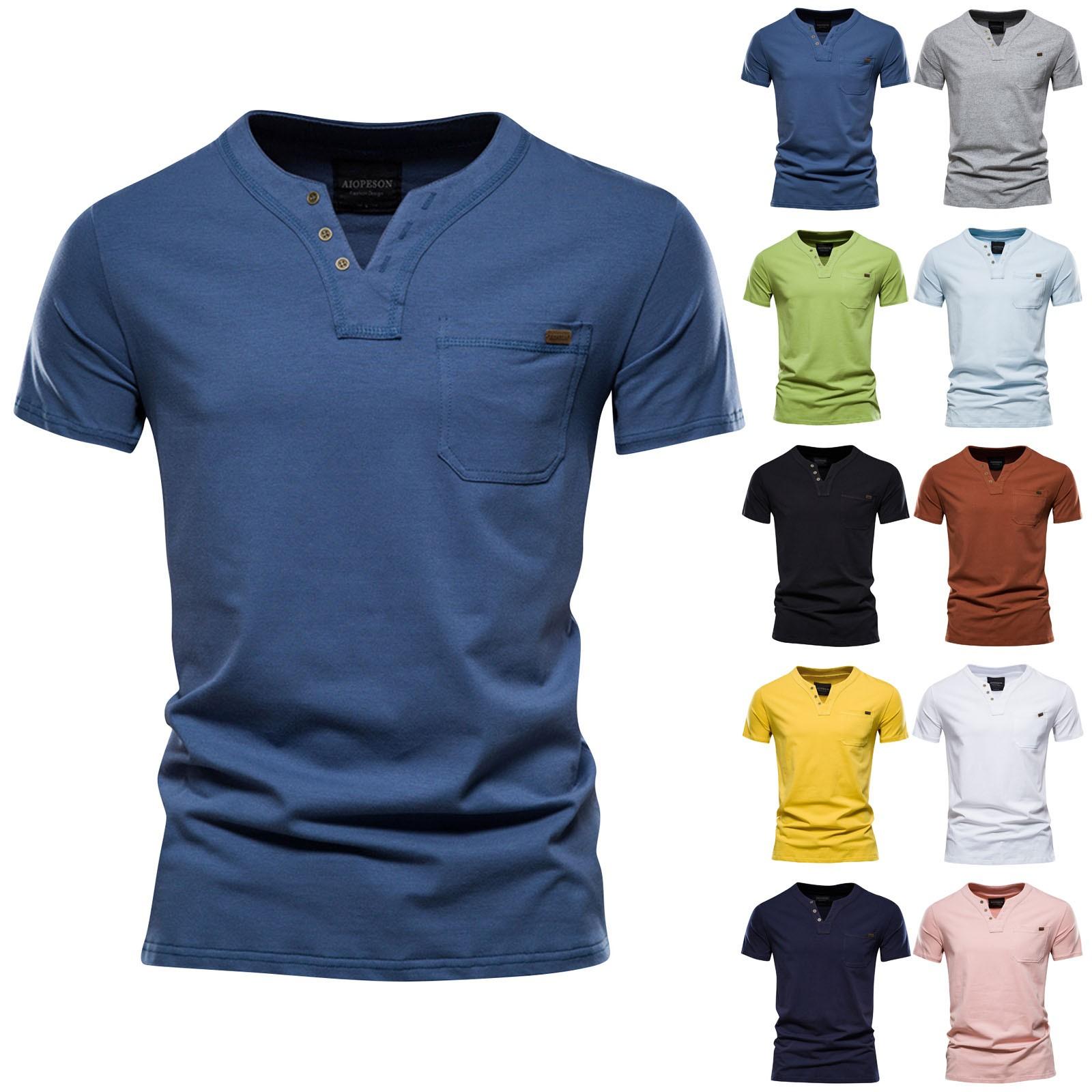 Swimwear Populair heren nieuw kleur slub katoen V-hals korte mouw T-shirt XL geel