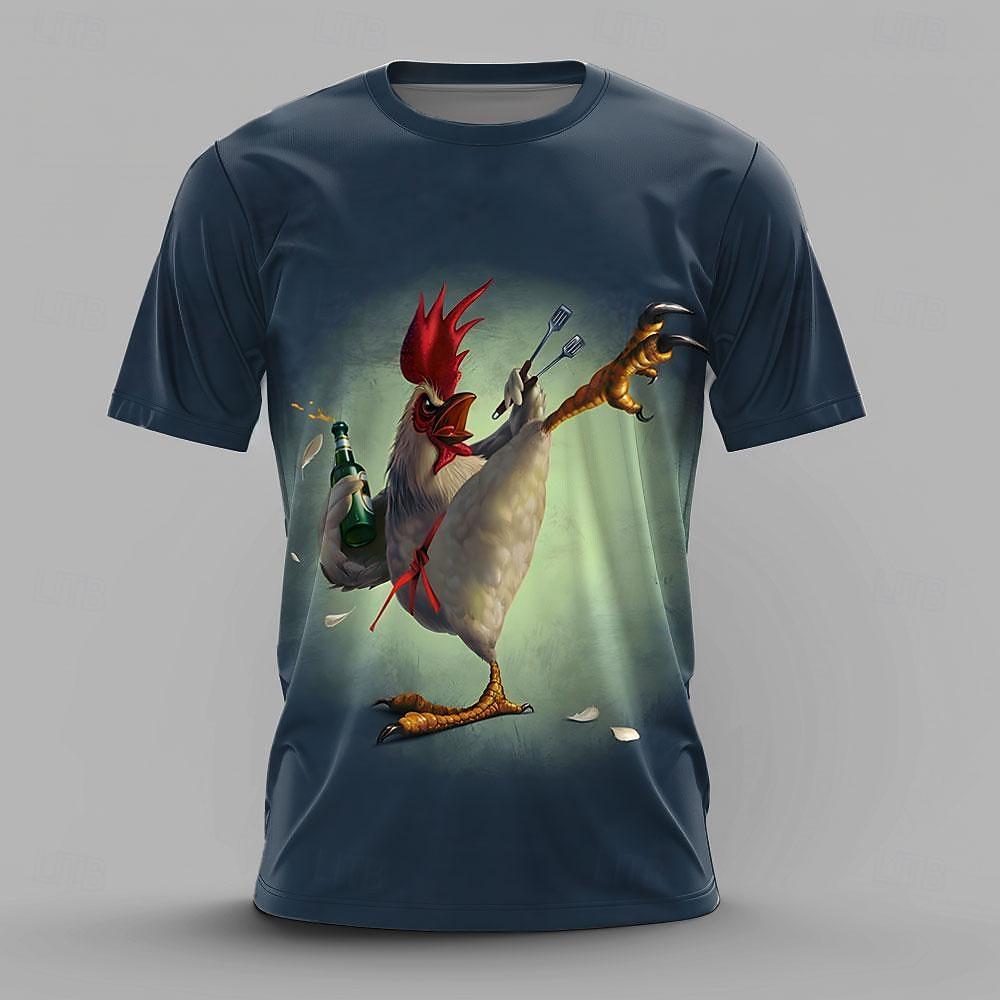 Plus Size FUGUIS Dieren Kip Print T-shirts Voor Mannen Grappige Mode Herenkleding Zomer Casual Korte Mouw Top Losse Oversized Tee Mannen T-shirt 6XL