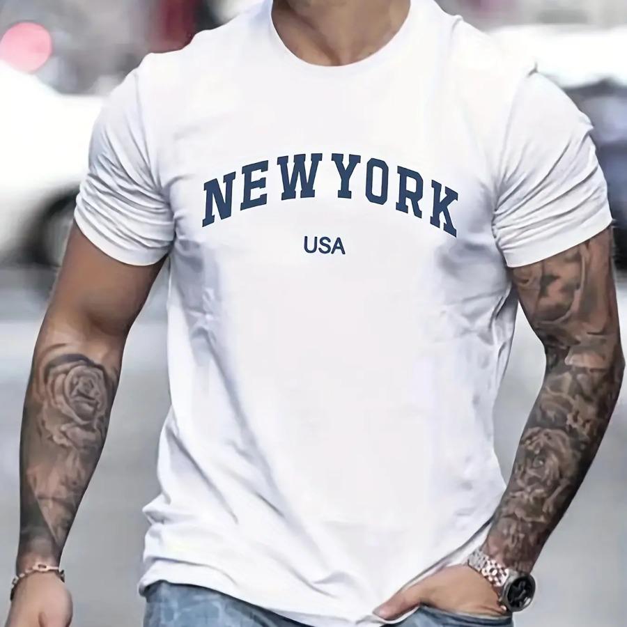 BOLIV MODA Heren Zomer New York Usa Bedrukt 100% Katoen Groot Los Ronde Hals Korte Mouw T-shirt Top XXL