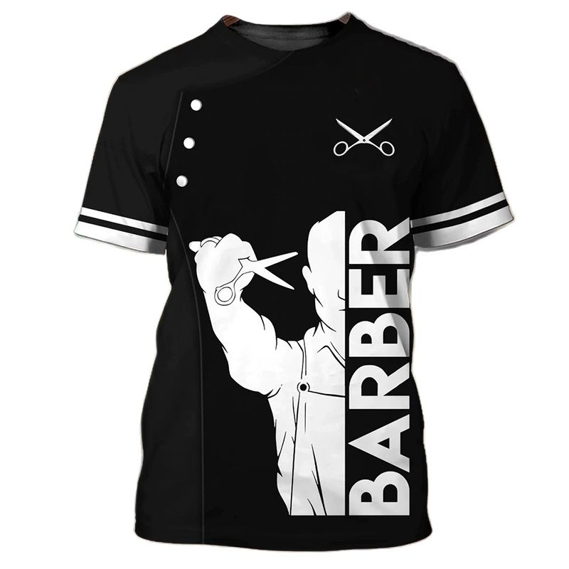 ETST0013 Kapper Mannen T-shirt Kapsel Tool Print Zomer Mannen Korte Mouw Mode Top O Hals Oversized Herenkleding blouse Camisa 5XL