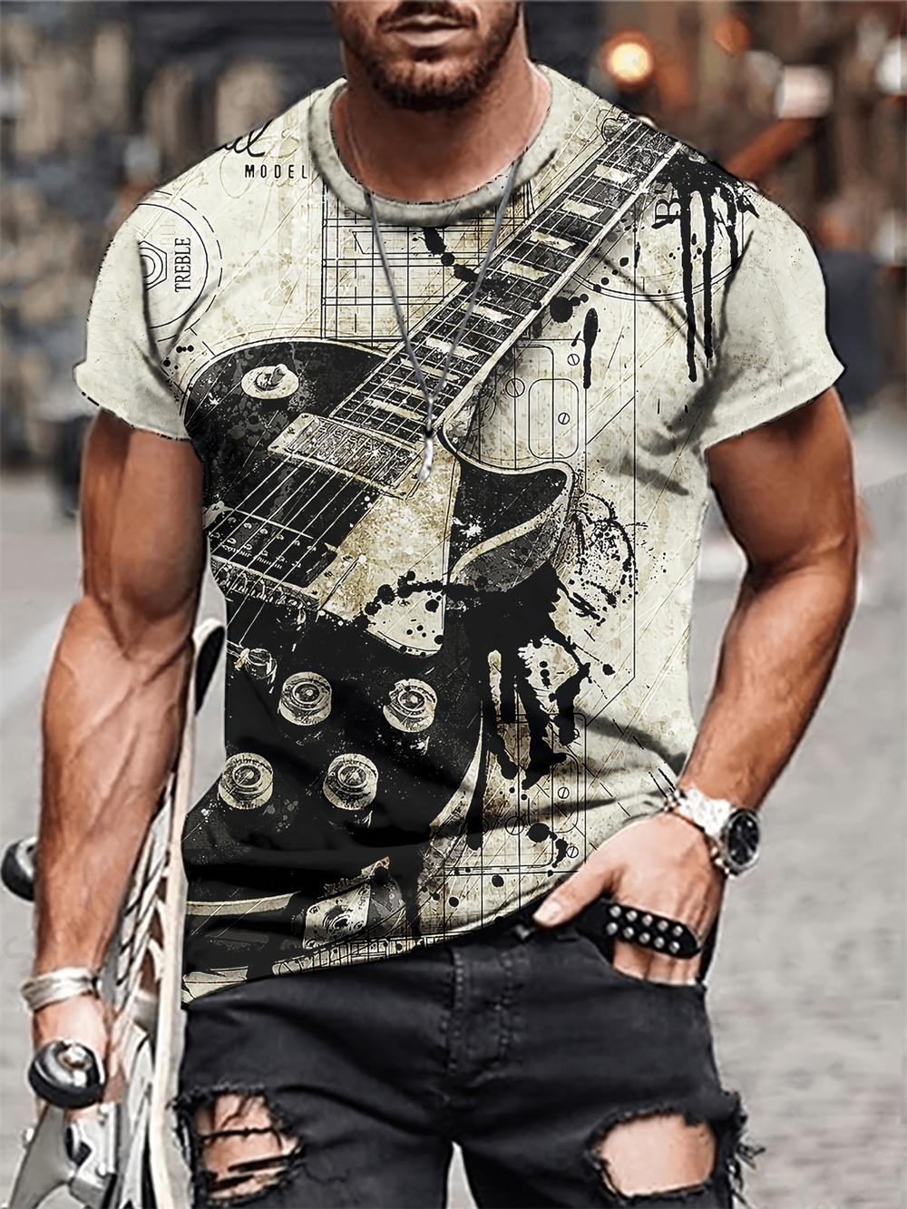 ETST0013 Instrumenten Gitaar 3D Geprint T-shirt Mannen Vrouwen Mode Korte Mouw T-shirt Kinderen Hip Hop Tops Tees Oversized Mode Zomer Top 5XL