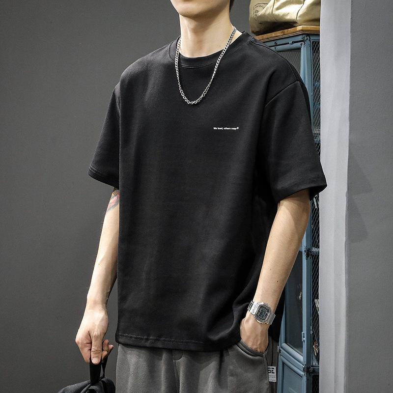 Top Men Wardrobe Heren Amerikaans zwaargewicht katoenen wit los T-shirt met korte mouwen 2XL zwart