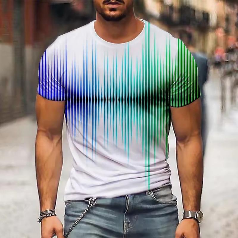 ForYourBeauty Heren T-shirt Grafisch 3D O-hals Zwart Wit Strepen Oversized Kleding Casual Dagelijks Top Streetwear Kledingkleding met korte mouwen 6XL