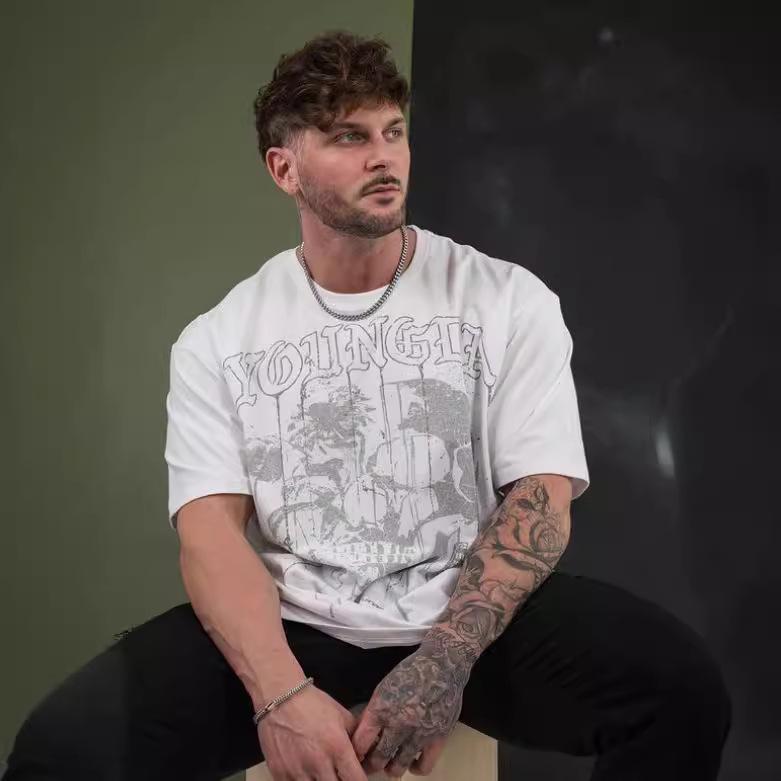 VantaGoods YOUNG LA Heren Zomer Schedel Losse Fit Katoenen T-shirt - Ronde Hals, Korte Mouw, Fitness- & Hardloopkleding Large zwart