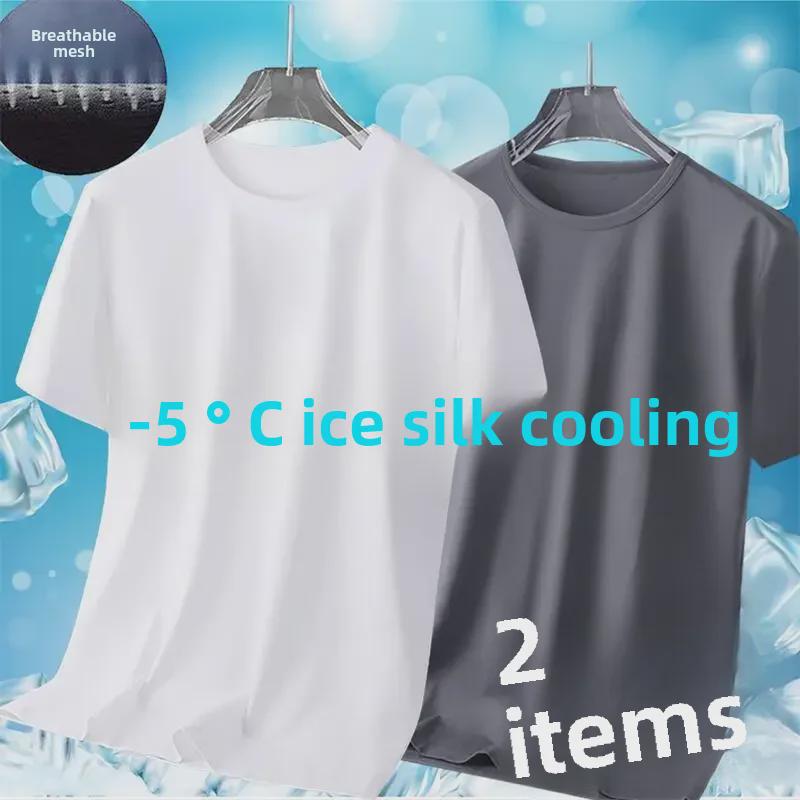 VantaGoods Heren Plus Size Ice Silk Mesh T-shirt met korte mouwen - Comfortabele, losse pasvorm, veelzijdige effen zomertop 5XL 90-100 kg wit