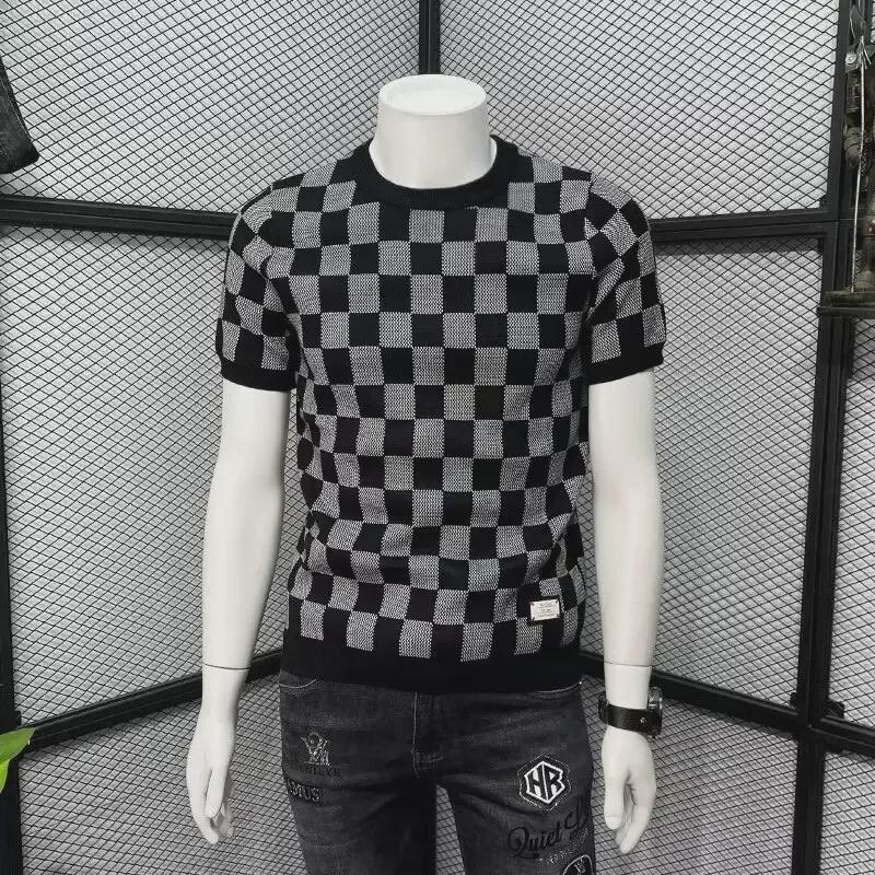 VantaGoods Heren 2024 Zomer Zijden Plaid Korte Mouw Losse T-shirt XL grijze kleur