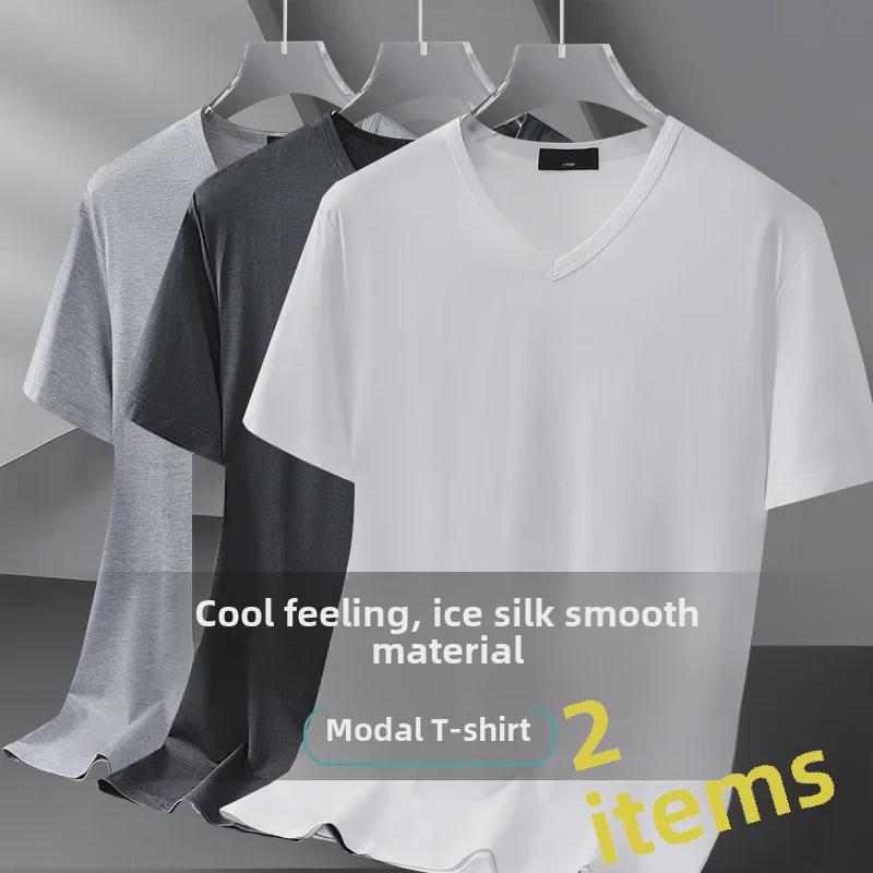 VantaGoods Heren Sneldrogend Modal Ice Silk V-hals Korte Mouw Zwart T-shirt M lichtgrijze kleur