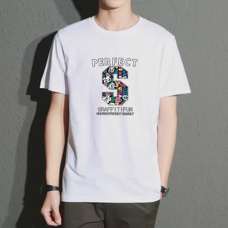 VantaGoods Heren Slim Fit T-shirts met korte mouwen, nieuwe Koreaanse zomerstijl, trendy prints, grote maten M