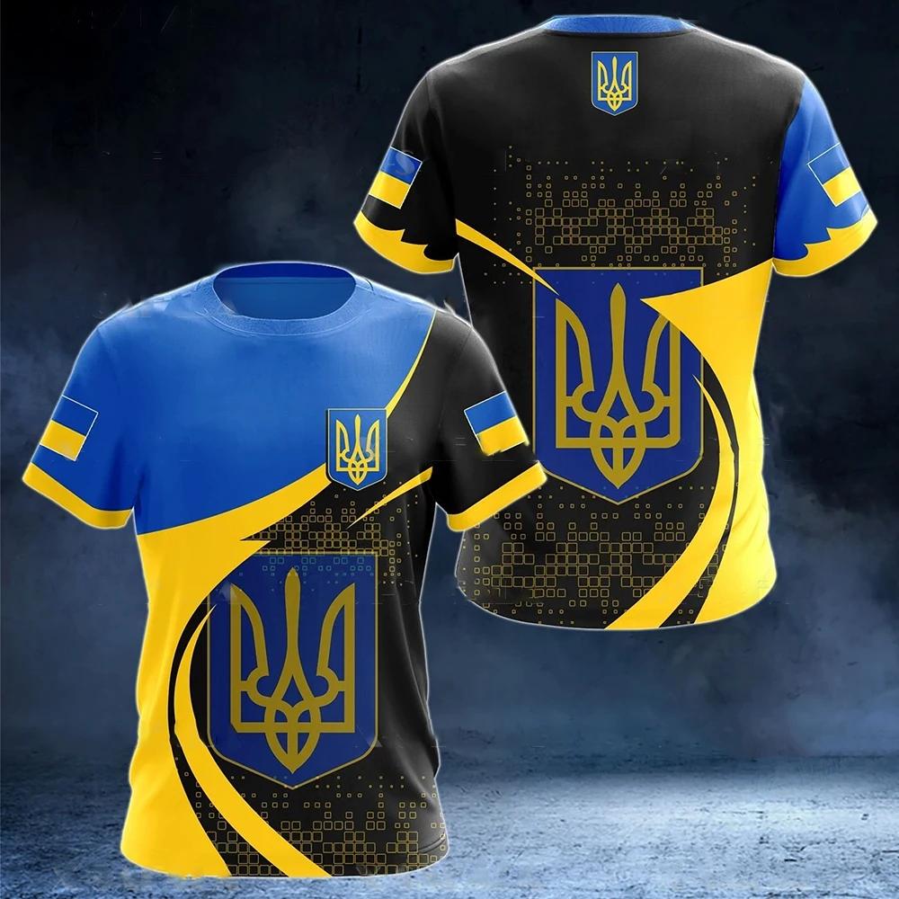 Xuhaijian02 UKRAINE Heren T-shirt Zomer Korte Mouw Oekraïne Nationaal Embleem Vlag Print Mode Ronde Hals Pullover Shirt Herenkleding L