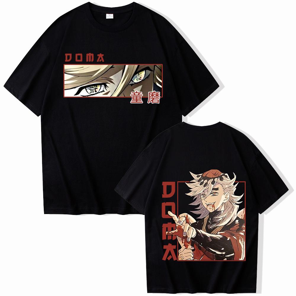 Comfortable season 2025 Anime Demon Slayer Douma T-shirts Man Vrouw Zomer Casual O-hals Korte Mouw Shirts XL zwart