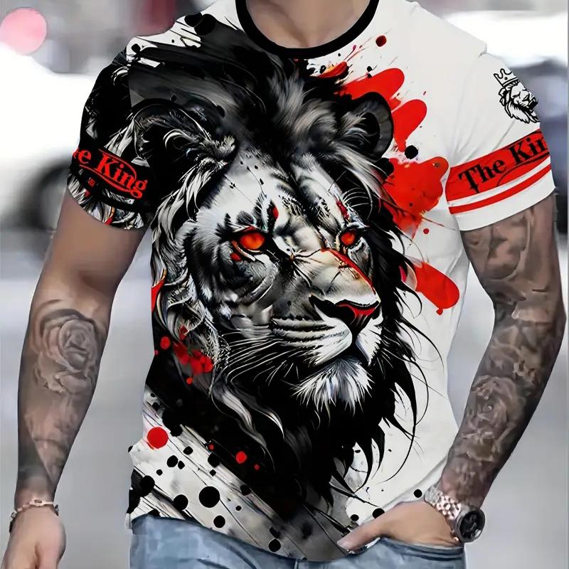 3D Fashion Design Clothing Nieuwe zomer herenmode T-shirt persoonlijkheid leeuw bedrukt heren T-shirt top 8XL geel