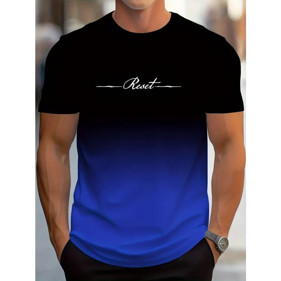 PCD16KL Gradient Crew Neck Korte Mouw Alfabet Print T-shirt Casual Weekendkleding voor Mannen en Tieners Vakantie Resorts Lente/Zomer/Herfst XXL geel
