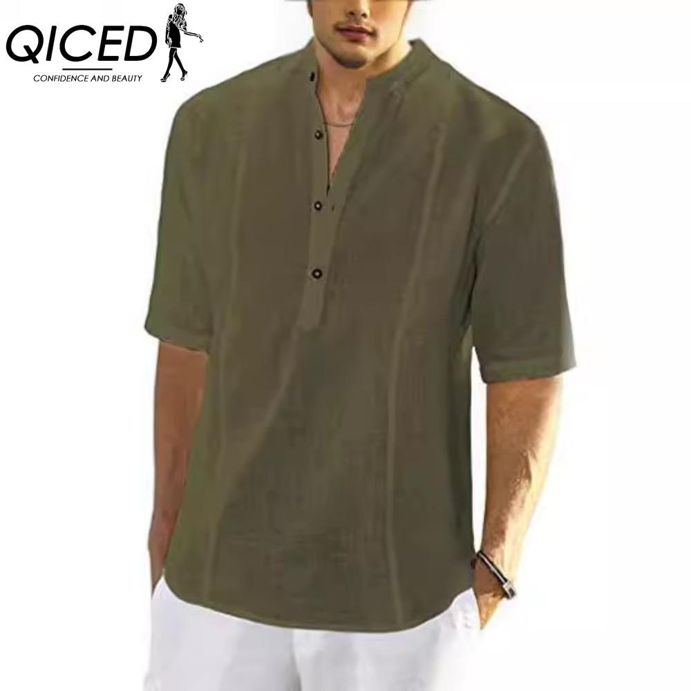 QICED Katoenen T-shirt met korte mouwen Herenmode Losse shirt met halve mouwen Bedrukt meelevend shirt XXXL legergroene kleur