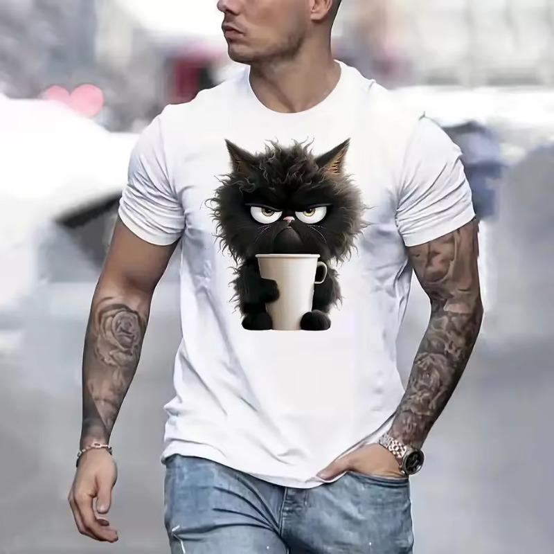 ForYourBeauty Zomer Heren T-shirt Kattenprint Casual Korte Mouw 3d T-shirts Mode Streetwear Ronde Hals Trui Oversized Herenkleding 6XL