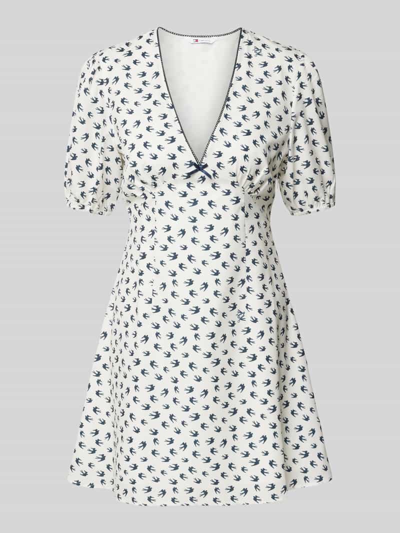 TOMMY JEANS Mini-jurk TJW SS CREPE MINI DRESS met strikdetail, vogelpatroon
