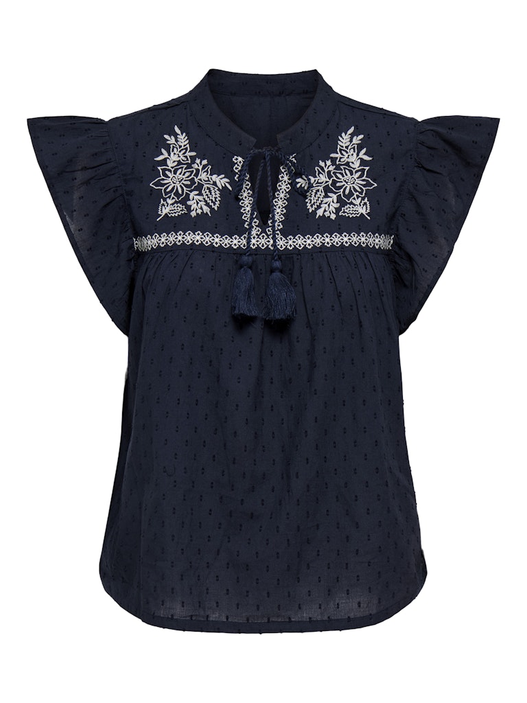 Jacqueline de Yong Jdykaya sl embroidery top navy