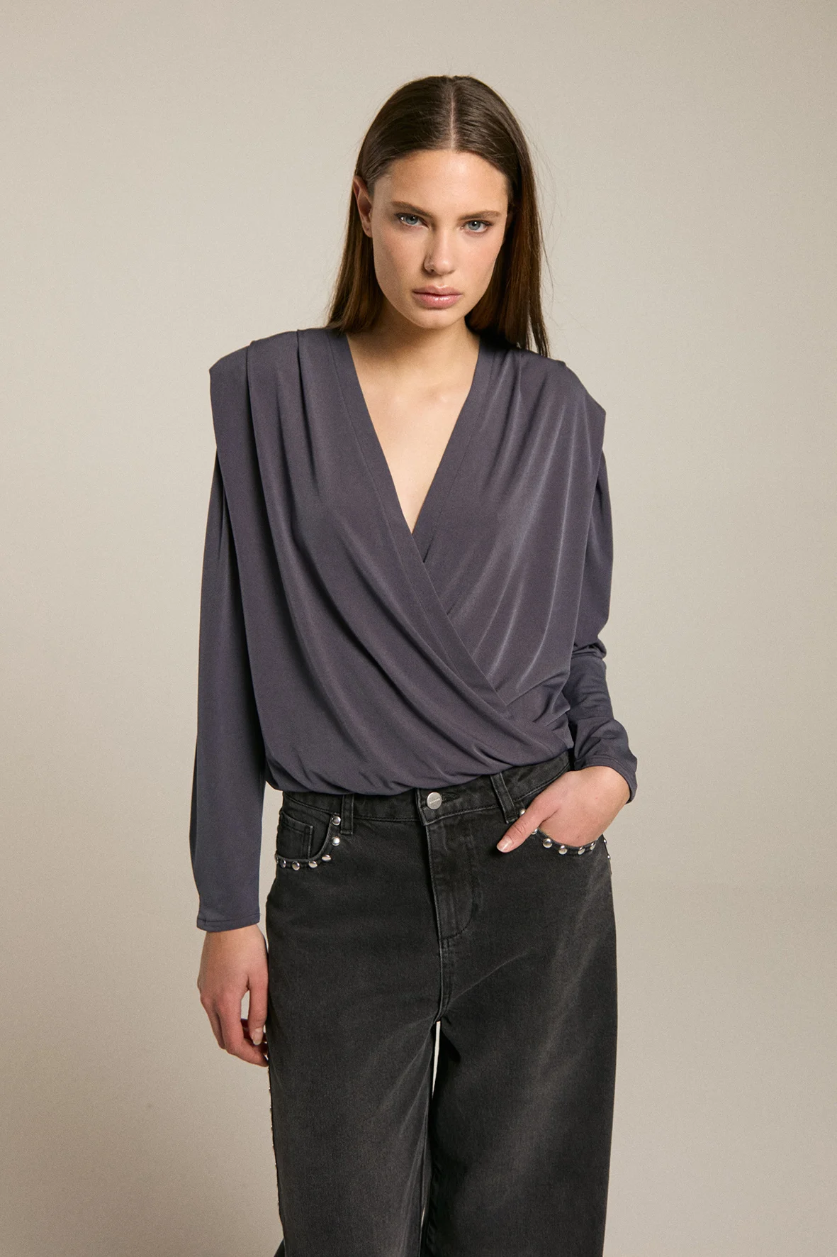 Homage to Denim H-cw25m12 flowy cross over top