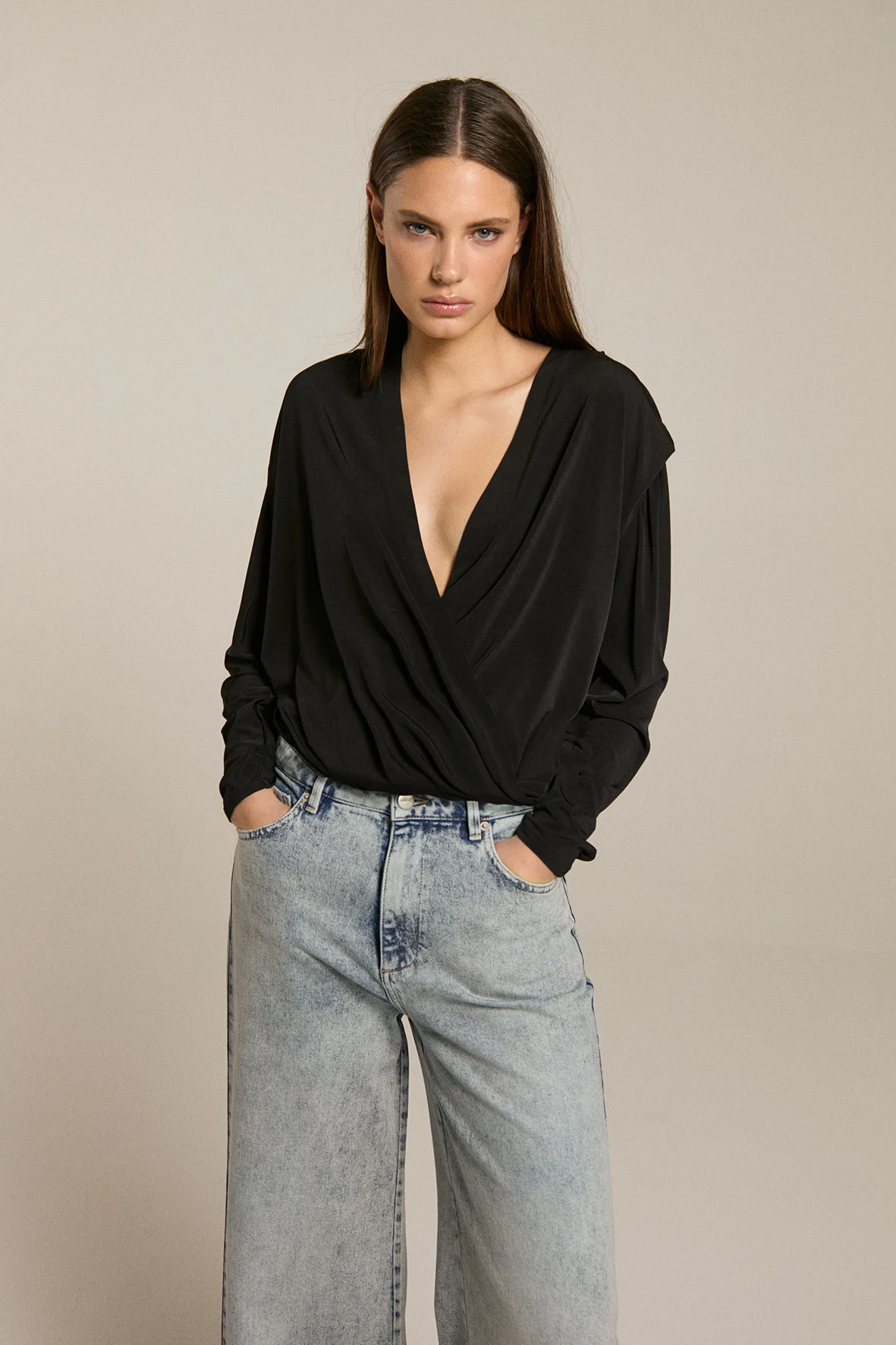 Homage to Denim H-cw25m12 flowy cross over top
