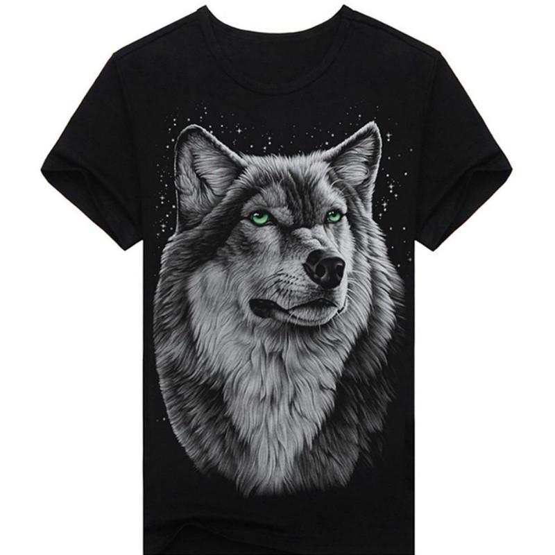 BoomBiz 3D Wolf Print Fashion Heren Jongens T-shirts Mannelijke O Hals Korte Mouw T-shirt Tops XXXXL grijze kleur