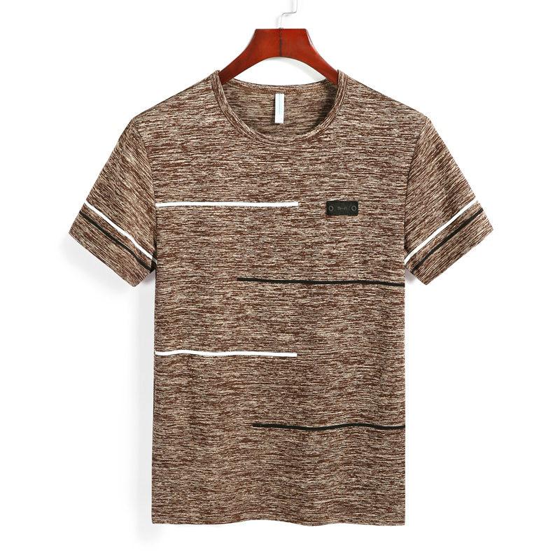 DM-QingQiang Zomer T-shirts Herenkleding Polyester Plus Size T-shirts Ademende Strip Top Tees met korte mouwen 9XL koffie