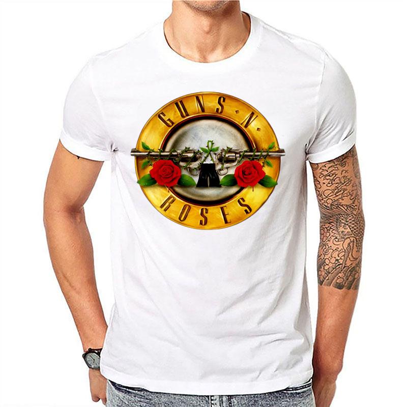Nice T-Shirts Herenkostuummode T-shirt met korte mouwen, losse T-shirts met ronde hals, Tricou Guns N Roses-print L wit
