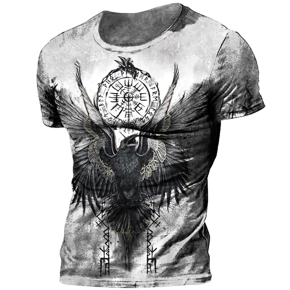 Kukebang Vintage mannen T-shirt 3d Viking Print Tops Tees Zomer Tops Casual Losse T-shirts Mannelijke Kleding O-hals hip Hop Straat Sweatshirt M