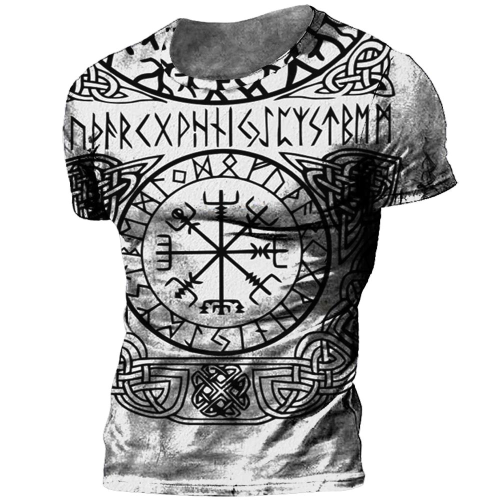 Kukebang Vintage mannen T-shirt 3d Viking Print Tops Tees Zomer Tops Casual Losse T-shirts Mannelijke Kleding O-hals hip Hop Straat Sweatshirt L