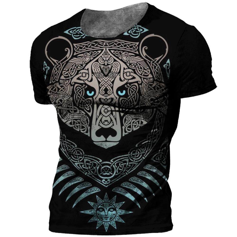 Kukebang Vintage mannen T-shirt 3d Viking Print Tops Tees Zomer Tops Casual Losse T-shirts Mannelijke Kleding O-hals hip Hop Straat Sweatshirt S