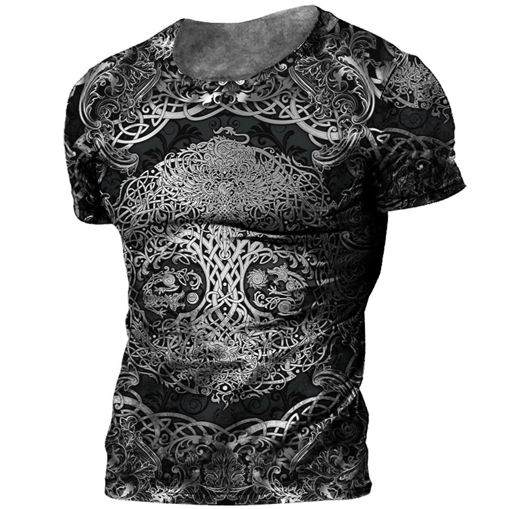 Kukebang Vintage mannen T-shirt 3d Viking Print Tops Tees Zomer Tops Casual Losse T-shirts Mannelijke Kleding O-hals hip Hop Straat Sweatshirt 3XL