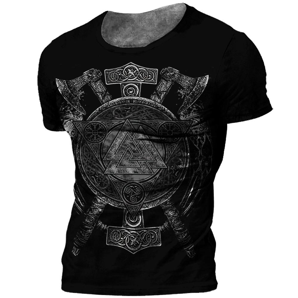 Kukebang Vintage mannen T-shirt 3d Viking Print Tops Tees Zomer Tops Casual Losse T-shirts Mannelijke Kleding O-hals hip Hop Straat Sweatshirt L