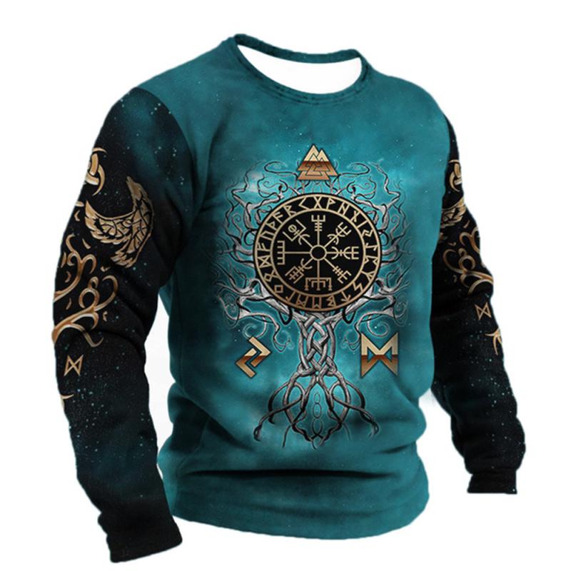 ETST WENDY 005 Topblouse met lange mouwen Retro T-shirt voor heren 3D-print Viking Graphics Casual trui T-shirt Losse trui Straatkleding M