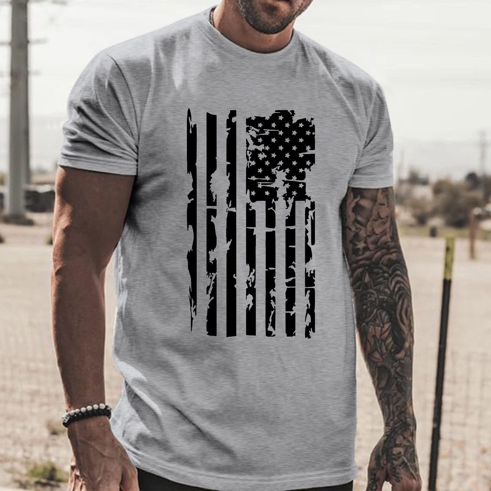 Ximalaya (Qunide) Onafhankelijkheidsdag heren T-shirts, heren Amerikaanse vlag grafische T-shirts Amerikaanse patriottische vintage T-shirt met korte mouwen XXXXXL grijze kleur