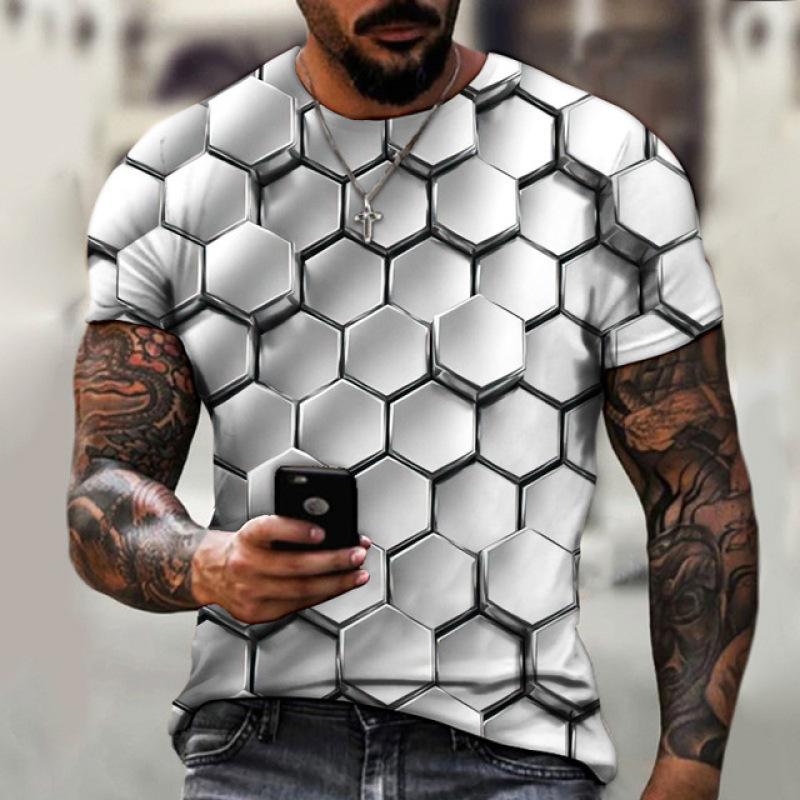 Xuhaijian02 Eenvoudig heren T-shirt geometrisch patroon 3d bedrukt heren top alledaagse casual kleding los oversized shirt retro sweatshirt 3XL