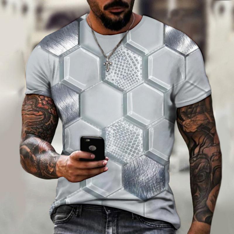 Xuhaijian02 Eenvoudig heren T-shirt geometrisch patroon 3d bedrukt heren top alledaagse casual kleding los oversized shirt retro sweatshirt L