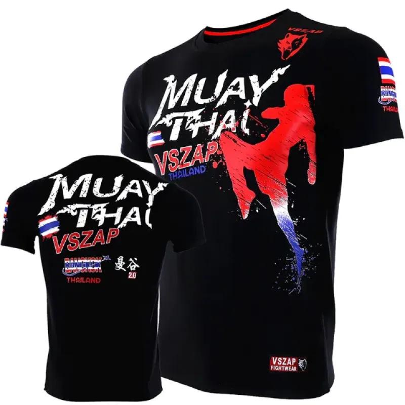 ETST 07 Heren Muay Thai T-shirt Hardlopen Fitness Sport Korte mouw Outdoor Boksen Worstelen Trainingspakken Zomer Ademend Sneldrogend Tops M