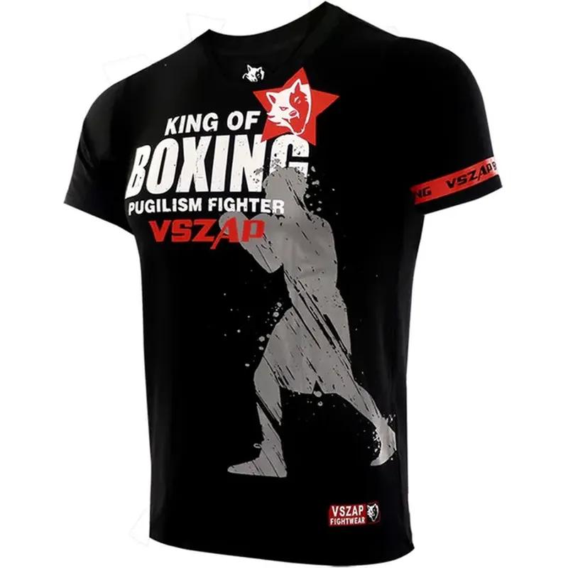 ETST 07 Heren Muay Thai T-shirt Hardlopen Fitness Sport Korte mouw Outdoor Boksen Worstelen Trainingspakken Zomer Ademend Sneldrogend Tops S