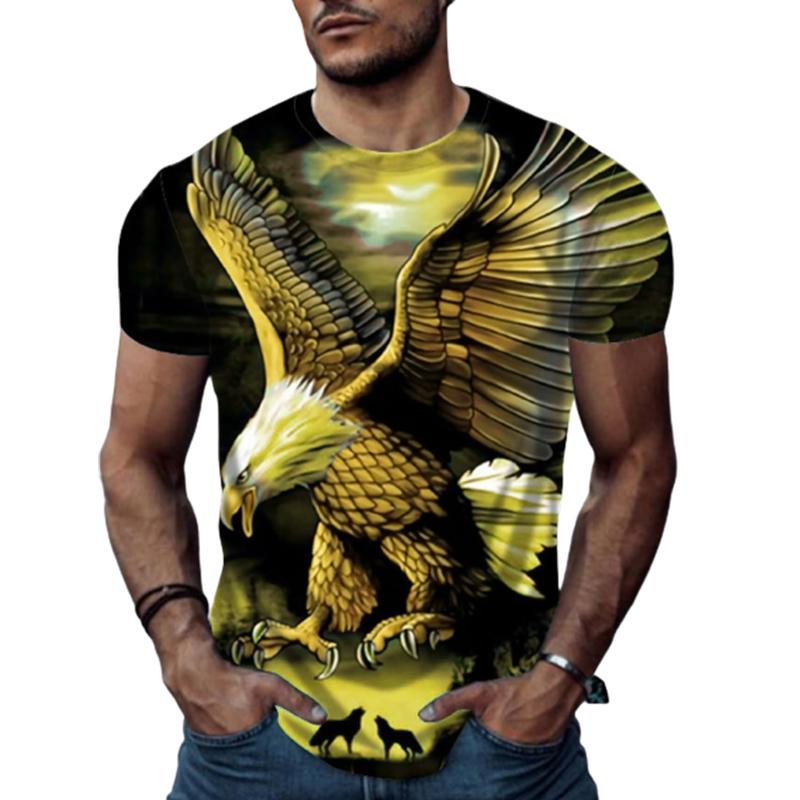 Happy Show Nieuwe zomer herenmode T-shirt persoonlijkheid veelkleurige Eagle bedrukte heren T-shirt top L goud