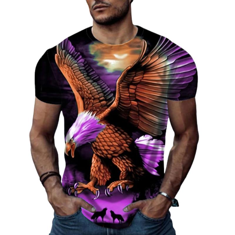 Happy Show Nieuwe zomer herenmode T-shirt persoonlijkheid veelkleurige Eagle bedrukte heren T-shirt top L roze