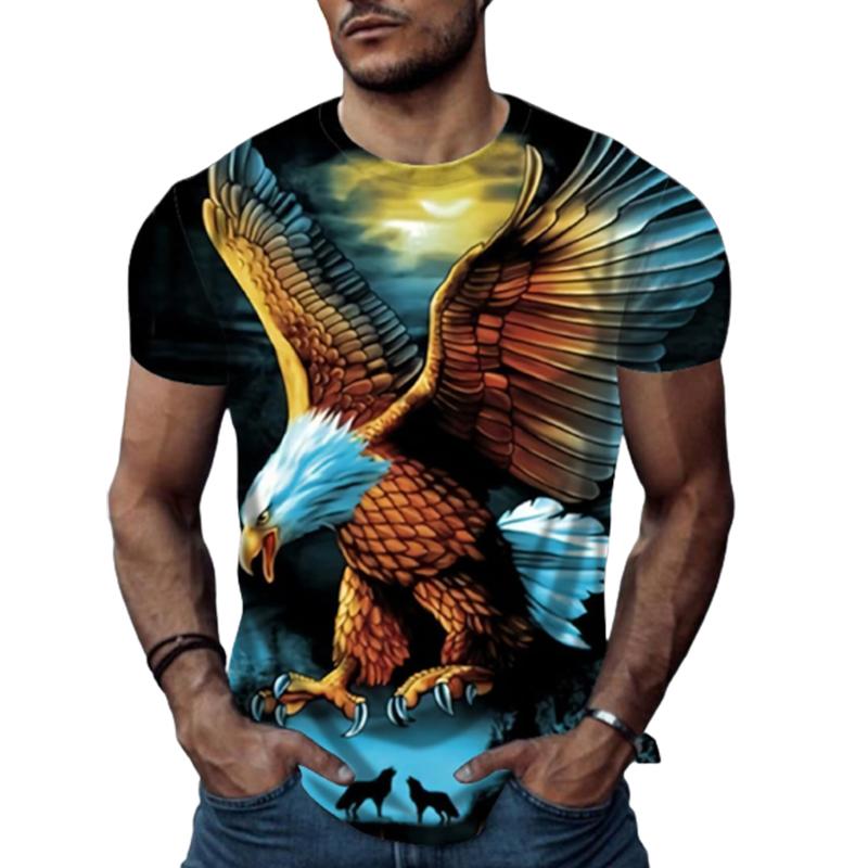 Happy Show Nieuwe zomer herenmode T-shirt persoonlijkheid veelkleurige Eagle bedrukte heren T-shirt top 3XL bruin